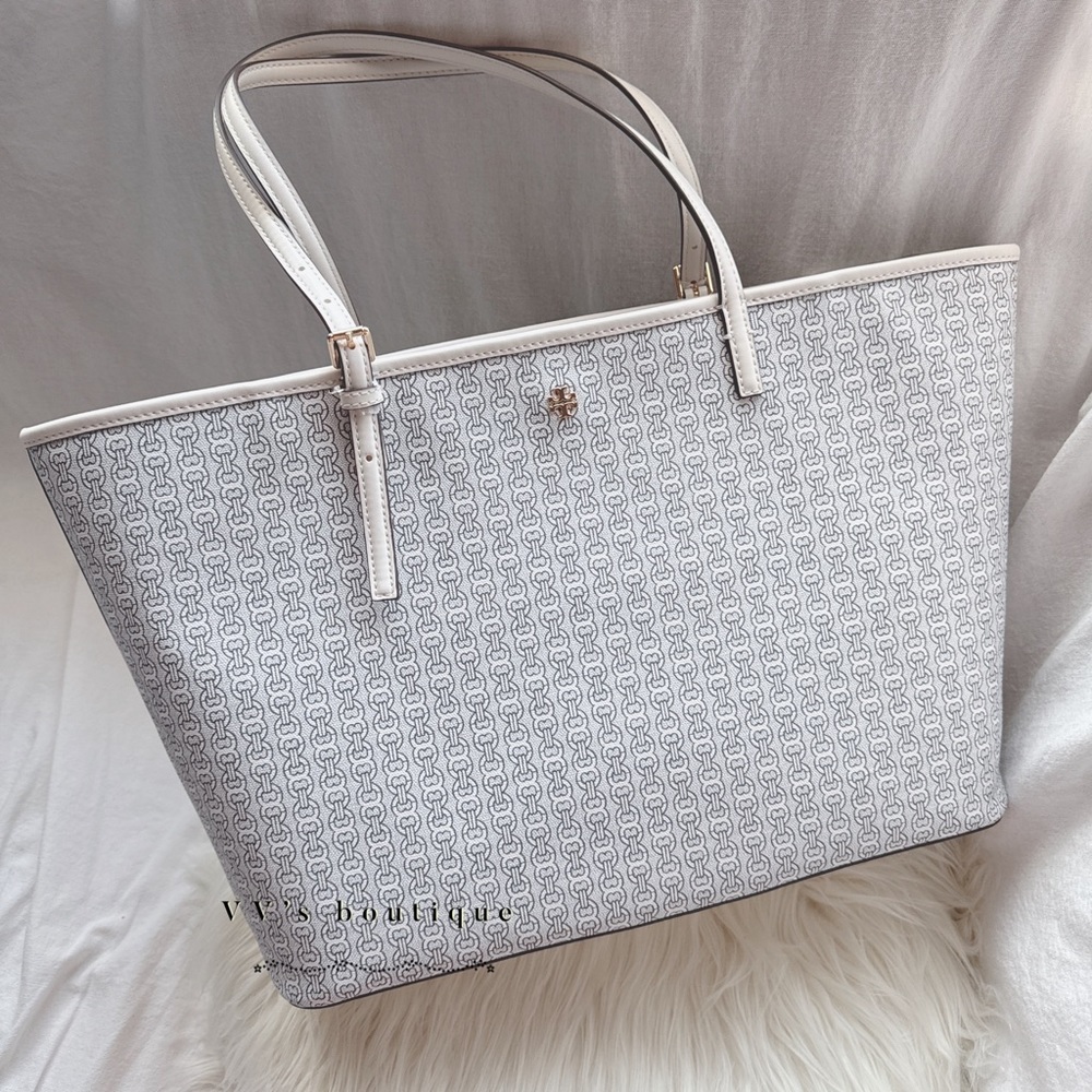 NWT Tory Burch Gemini Link Zip Tote New Ivory White Grey 153170 RARE